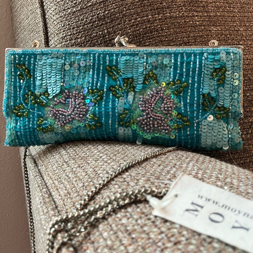 Moyna Turquoise Sequin Floral Clutch